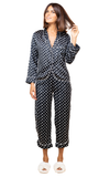 Set of women's satin pajamas with printed polka dots by Dancing Leopard