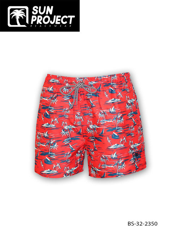 Sun Project slim-fit bermuda swimwear for men in red with a tropical pattern