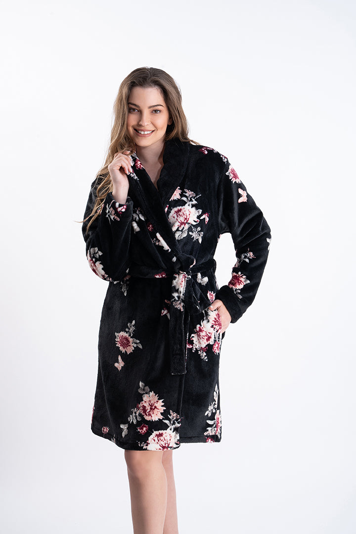 Women's robe fleece with flowers