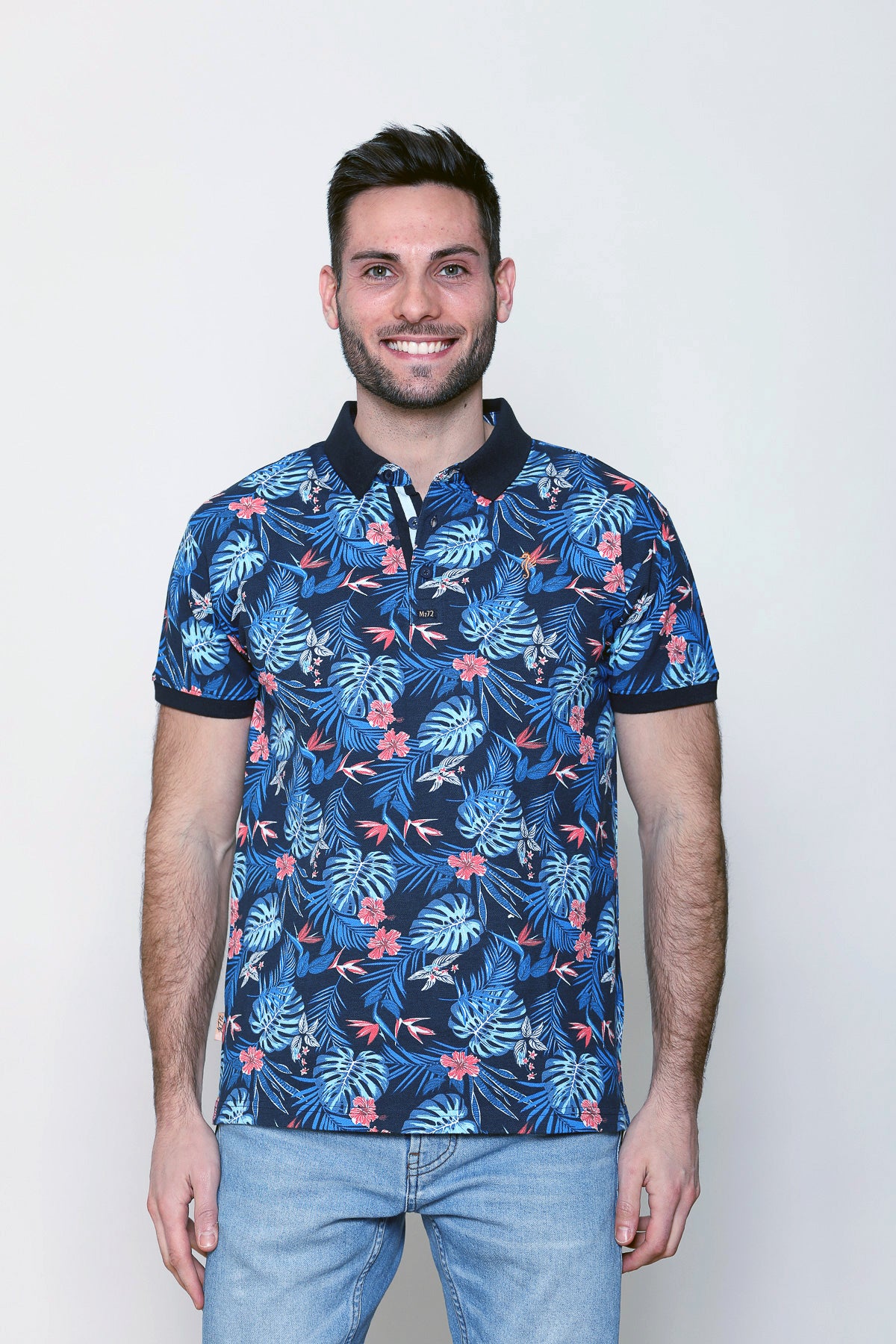 Men's polo shirt in a tropical pattern by MZ72