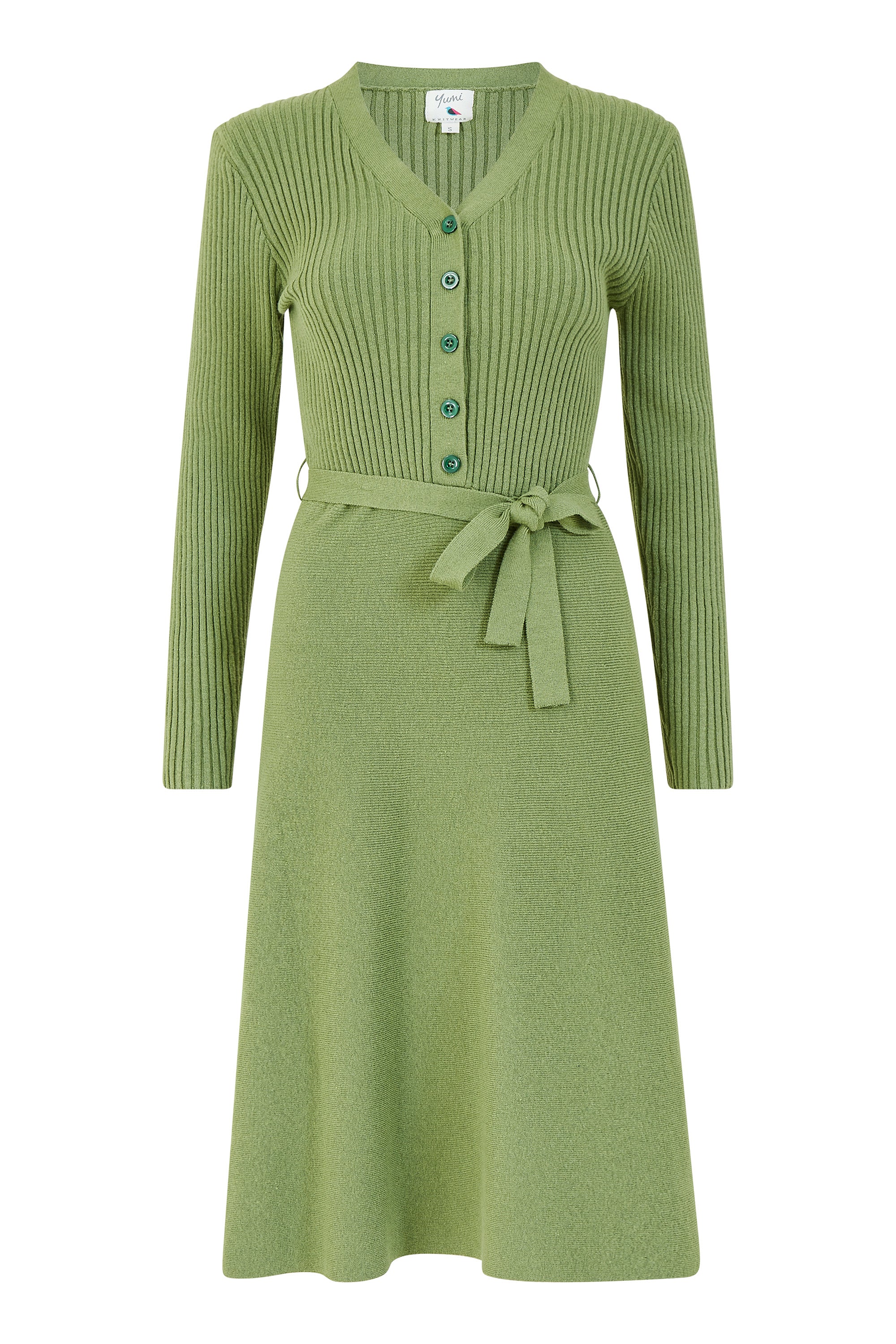 Πλεκτό πράσινο φόρεμα σε γραμμή άλφα της Yumi